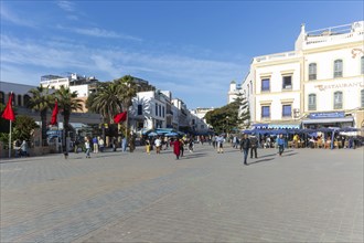 People walking in town centre, Place Moulay Hassan, Essaouira, Morocco, north Africa, Africa