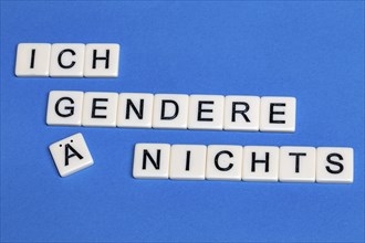 Symbolic image criticising gendering: Letter cubes show the statement I don't gender anything