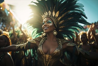 Captivating image capturing the essence of the Rio Carnival, showcasing a dancer adorned in an