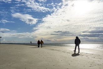 North Sea, Spiekeroog Island, autumn, strong wind drives the sand over the mudflats at low tide,