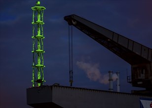 The Stadtwerketurm Duisburg, light installation, decommissioned chimney tower of a former thermal