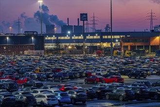 Car terminal in the Logport I inland port in Duisburg on the Rhine, vehicle handling of new cars,