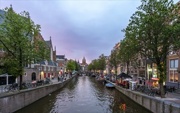 Oudezijds Voorburgwal at dusk, Amsterdam, Netherlands