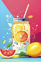 Abstract wallpaper of smoothie surrounded by an assortment of fruits and vegetables, AI generated