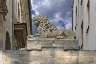 Lion sculpture at St Martin's Church, Bamberg, Upper Franconia, Bavaria, Germany, Europe