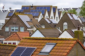 Solar modules on roofs, on pitched roofs of residential buildings, Vlissingen, Netherlands