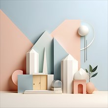 Abstract wallpaper illustration representing luxury real estate lifestyle with geometric shapes, AI