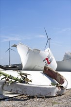 Repowering, dismantled Enercon E-58 wind turbine in a wind farm near Issum, 9 older wind turbines