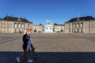 Amalienborg Palace, equestrian monument to Frederik V, Copenhagen, Denmark, Europe