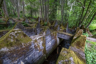 Remains of the Westwall across the Grölisbach, near Roetgen, 100 metre long anti-tank barrier