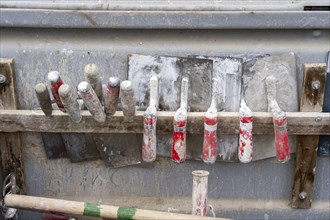 Toolbox of craftsmen, plasterers, bricklayers, drywallers, on a construction site