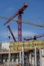 Construction site, at the Cologne Trade Fair Centre, new building, construction cranes, walls,