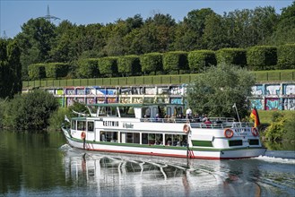 The Nordsternpark, former site of the Nordstern colliery, graffiti wall, ship of the Weiße Flotte