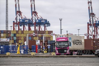 Entry and exit for container lorries, to the MSC container terminal in the seaport of Bremerhaven,