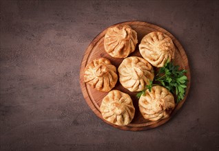 Deep-fried khinkali, khinkali with meat, traditional Georgian dish, no people