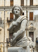 Statue close-up, Praetorian Fountain or Fontana Pretoria, Palermo, Sicily, Italy, Europe