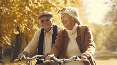 Senior adult couple enjoying a bike ride together, generatvie AI, AI generated