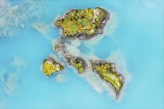 Lake Lovatnet (or: Loenvatnet), aerial view top down, islands in the lake, Loenvatn, valley Lodalen