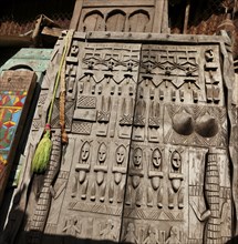 African wood carvings in the souk of Marrakech, Morocco, Africa