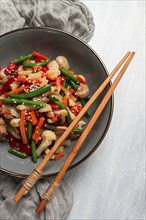 Wok, Asian-style vegetables, street food, mixed vegetables, no people, top view