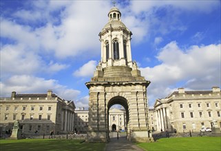 The Campanile bell tower, Trinity College university, city of Dublin, Ireland, Irish Republic,