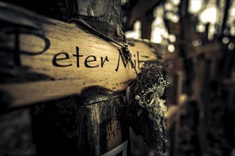 Grave cross in Wald, Kempten, Oberallgäu, Bavaria, Germany, Europe