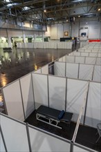 Construction of a vaccination centre for corona vaccinations, in a hall at Messe Essen, by the