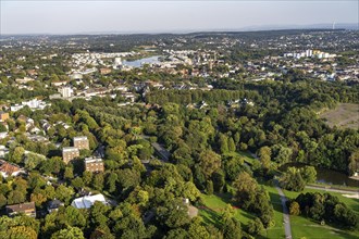 View over the south-east of Dortmund, foothills of Westfalenpark, across Hoetger Park to Lake