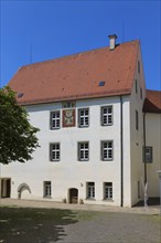 Inner courtyard, castle courtyard, castle with wall sundial, Meßkirch Castle, castle of the Counts