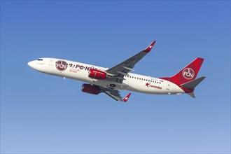 A Boeing 737-800 aircraft of Corendon Airlines with the registration 9H-CXA and the 1 FC Nuremberg