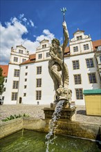 Neptune Fountain, Hartenfels Castle, Torgau, Saxony, Germany, Europe