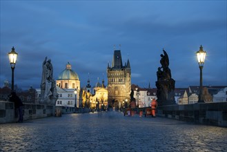 Charles Bridge at the blue hour, Prague, Czech Republic, Europe