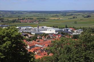 View from the castle to the company Franconian Rohrwerke Gebr. Kirchner GmbH & Co. KG and the town