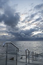 Stairway to the North Sea, High tide, Dramatic sky, Lower Saxony Wadden Sea National Park,