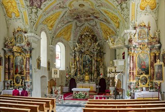 Baroque Roman Catholic parish church of St Nicholas, a listed building, interior view, Obernberg am