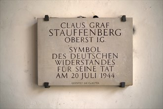 Memorial plaque in memory of Claus Graf Stauffenberg, symbol of the German resistance,