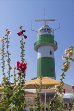 Lighthouse, flowers, parasol, restaurant, Bülk, Strande, Schleswig-Holstein, Germany, Europe