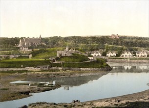 Castle and church of Bude, village on the north coast of the county of Cornwall near the border