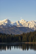 Hegratsrieder See near Füssen, Allgäu Alps, snow, moon, Allgäu, Bavaria, Germany, Europe