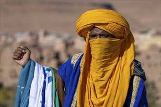 Portrait, Berber with turban, traditional clothing, Morocco, Africa