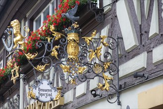 Nose sign of a brewery pub, Obere Königstraße 10, Bamberg, Upper Franconia, Bavaria, Germany,