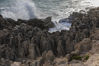 Eroded rocks on the beach of Salines, Ibiza, Balearic Islands, Mediterranean Sea, Spain, Europe