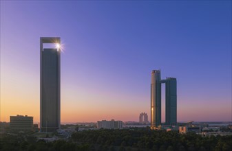 UAE, United Arab Emirates, Abu Dhabi downtown panorama and financial center skyline, Asia