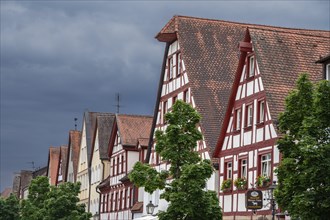 Historic house gables on the market square of the old town, Lauf an der Pegnitz, Middle Franconia,