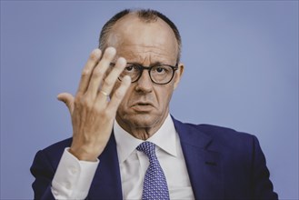 Friedrich Merz, CDU party chairman, at the Federal Press Conference on the consequences of Solingen