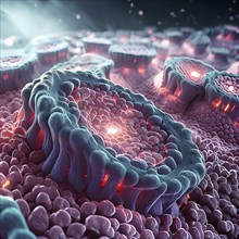 Three dimensional render of metastasis of cancerous tumor, AI generated