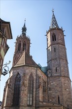 The twin towers of Villingen Minster in the historic old town centre of Villingen,