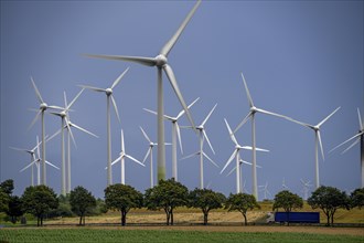 Wind farm south of Anröchte in the district of Soest, near the village of Effeln, federal road B55,