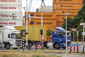 Europoort harbour, Waalhaven area, large container stack, warehouse, at RST Container Terminal,