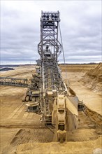 Opencast lignite mine Garzweiler 2, bucket wheel excavator 261 excavating the surface, near the